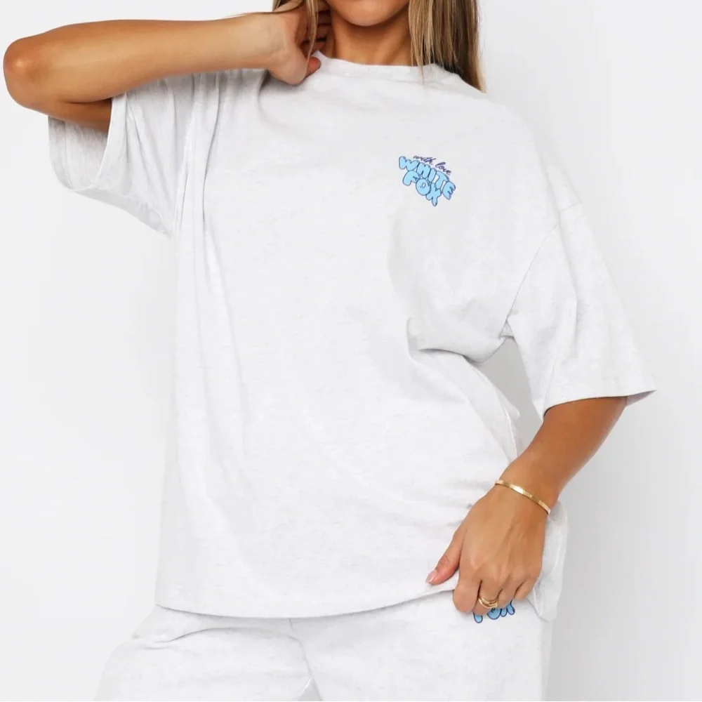 White Fox Boutique With Love Always Oversized Tee Grey Marle 100% Cotton - Picture 3 of 14